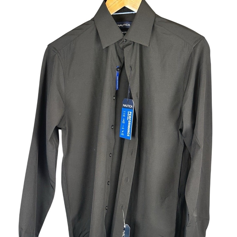 Nautica Mens Performance Super Shirt Slim Fit Black Dress Shirt RONASU207SLS S
